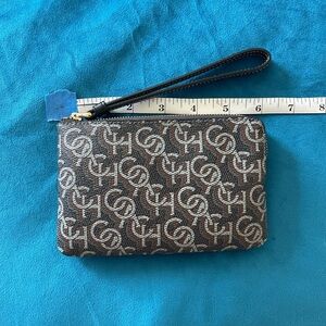 NWOT Monogram Printed Wristlet Pouch - Brown & White